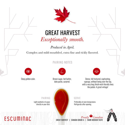 Award Winning Escuminac Great Harvest Canadian Maple Syrup. Family Size 1L (33.8 fl oz)