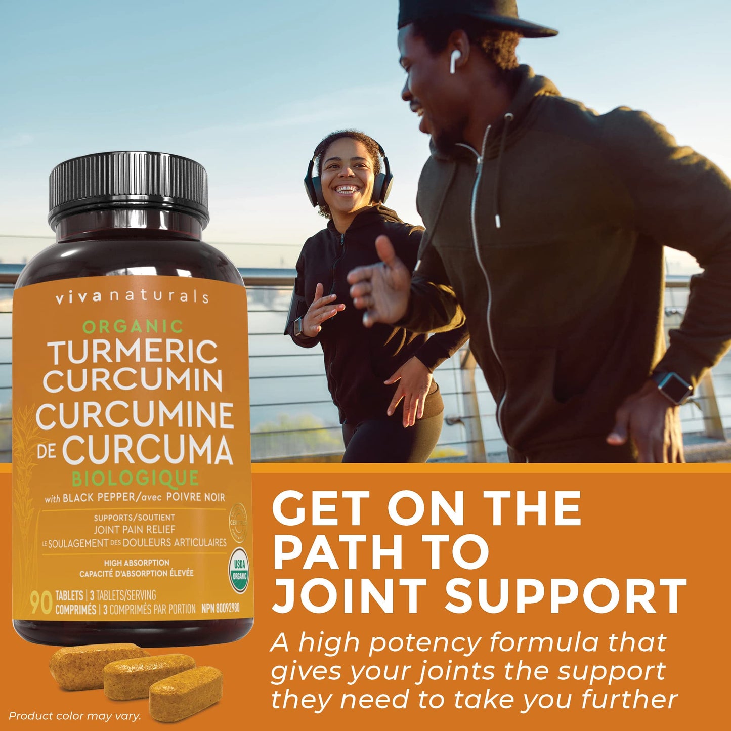 Viva Naturals Organic Turmeric Curcumin with Organic Black Pepper, 1500mg Organic Turmeric with 150 mg Standardized to 95% Curcuminoids, Joint Pain Relief, 90 tablets