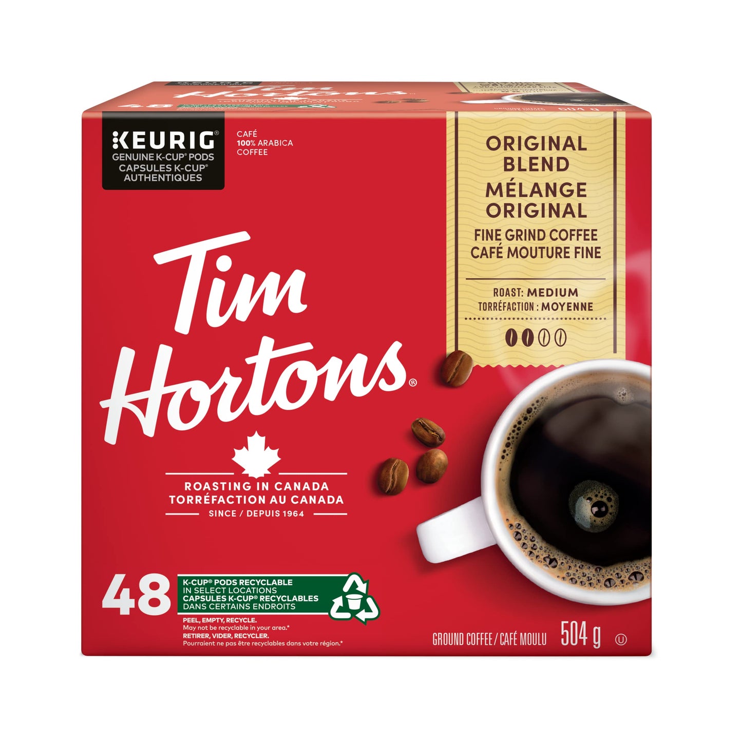 Tim Hortons Original Coffee blend, Single Serve Keurig K-Cup Pods, Medium Roast, 48 Count