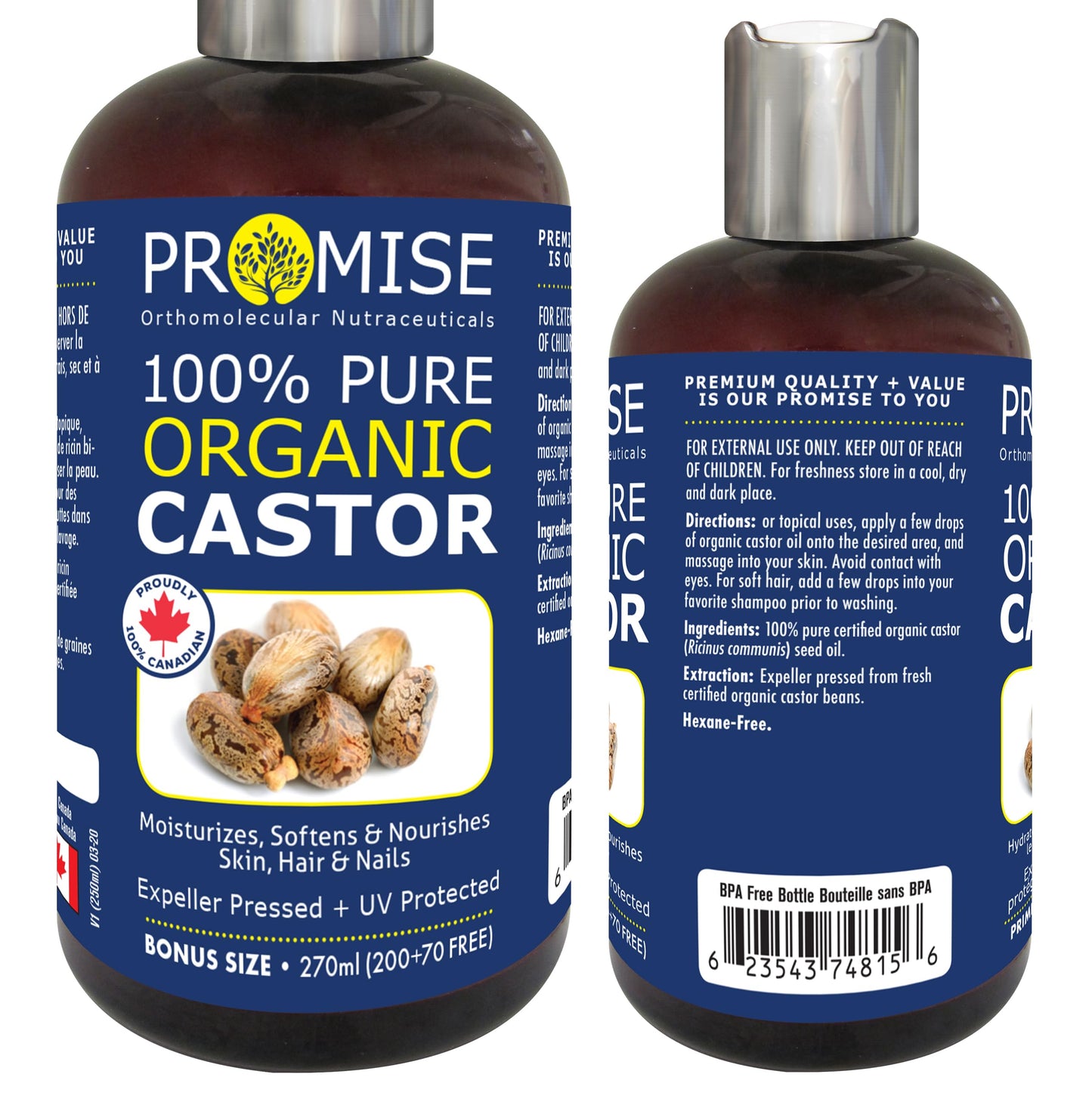 ORGANIC GOLDEN CASTOR Oil, 100% Pure Certified For Hair, Beard, Made in Canada, No Chemicals Cruelty Free Hexane free (505ml)