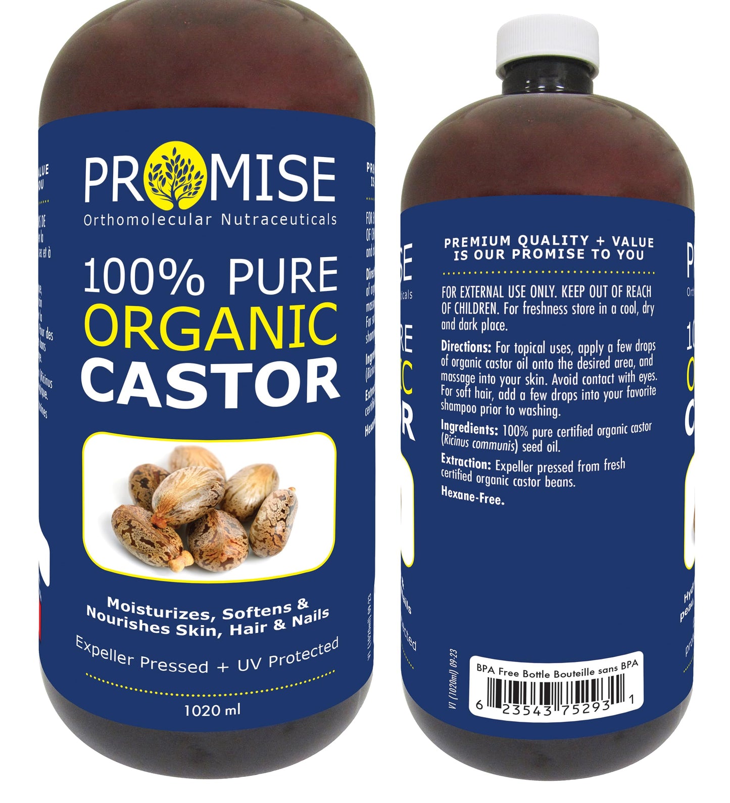 ORGANIC GOLDEN CASTOR Oil, 100% Pure Certified For Hair, Beard, Made in Canada, No Chemicals Cruelty Free Hexane free (505ml)