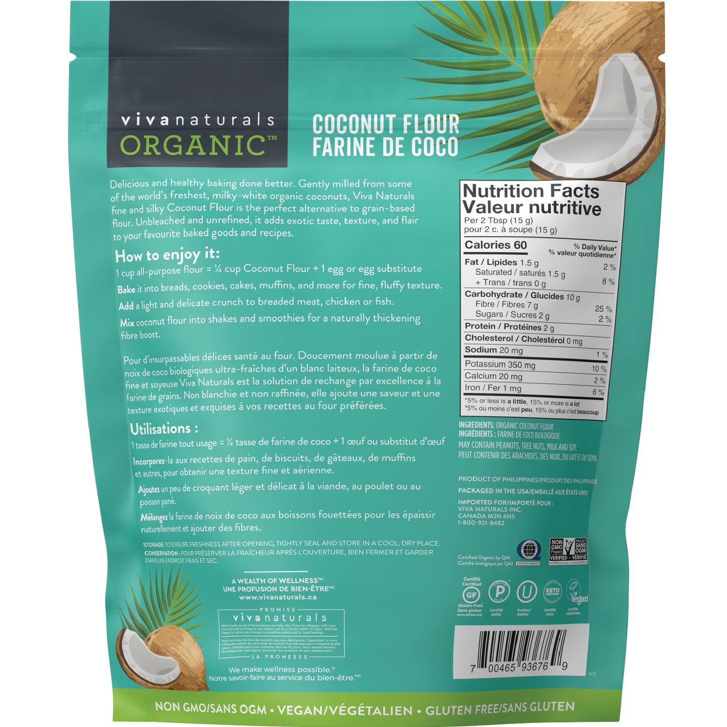 Organic Coconut Flour (4 lbs) - Unbleached & Unrefined Gluten Free Flour, Keto, Paleo, Vegan and Non-GMO Project Verified, 1.81 kg