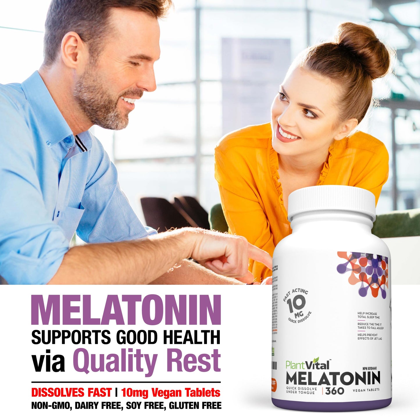 Plantvital Melatonin 10mg - Maximum Potency - Fast Dissolve Tablets - Canadian Made