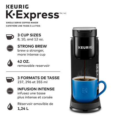 Keurig K-Express Single Serve K-Cup Pod Coffee Maker, Black, With A Removable Reservoir