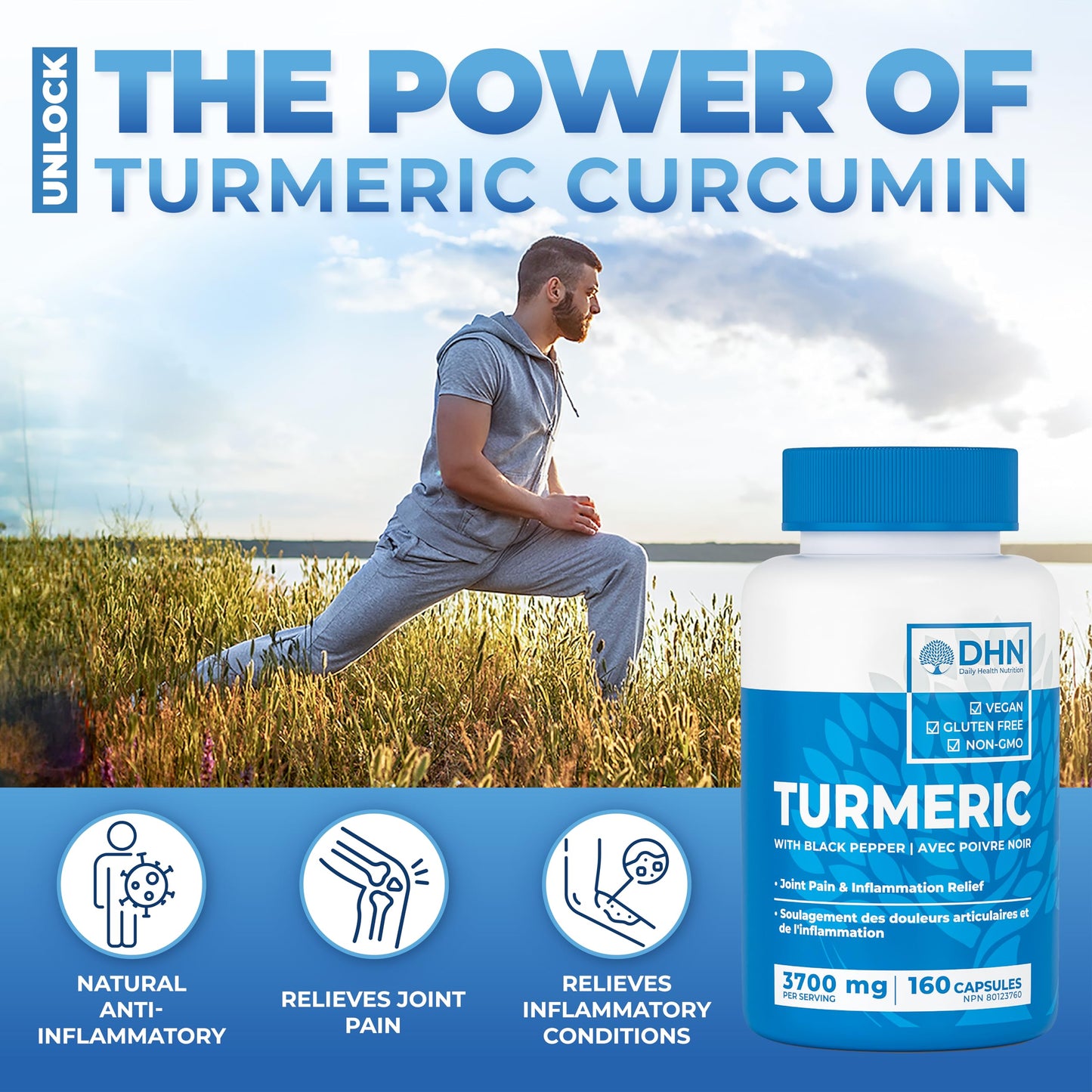 160 Capsules of High Potency Turmeric Curcumin + Black Pepper. 3700mg per serving Canadian Made