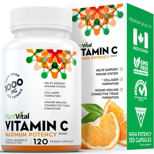 PlantVital Vitamin C 1000mg MAXIMUM STRENGTH. Canadian Made - 120 count